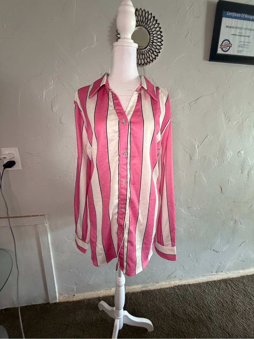 Alice Blue Pink and Black Lined Shirt Collar